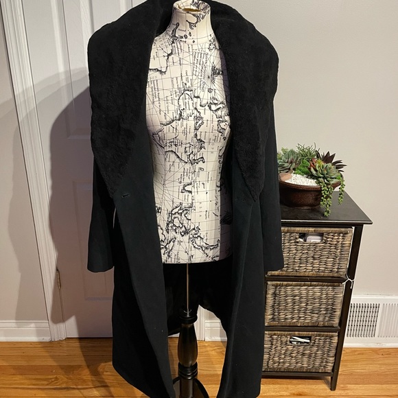 Vintage Wool Cashmere GENUINE DYED SHEEPEKIN Fur trim Cowl one Button Fit Flare - Picture 2 of 9